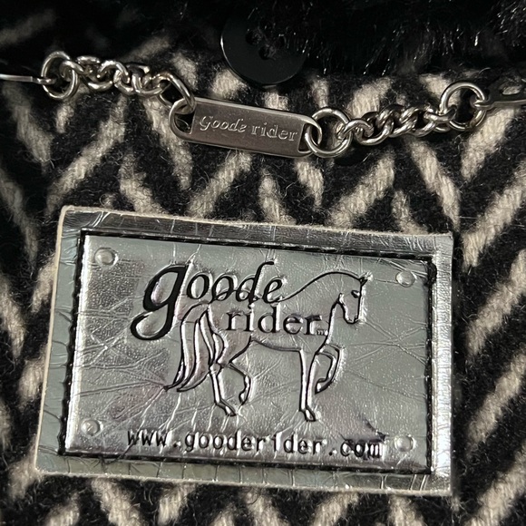 Wool Blend Double Breasted Herringbone Coat w Faux Fur Collar Black White - Picture 3 of 8